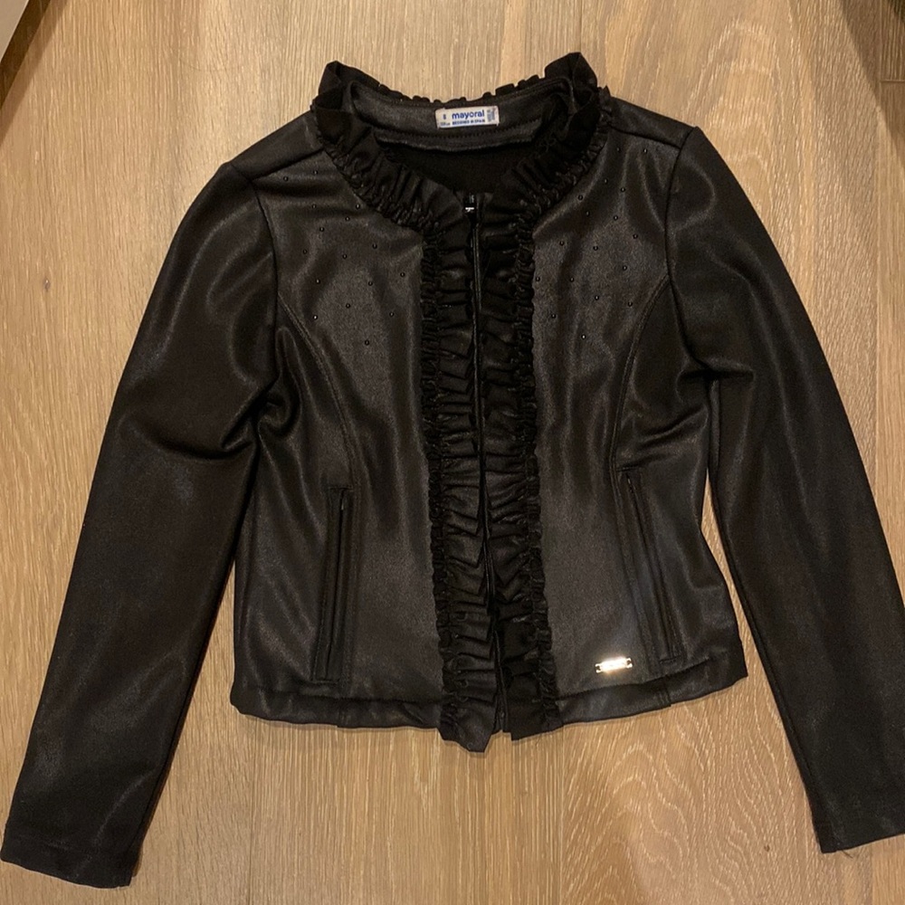 Mayoral girls size 8 black jacket with ruffle detail. Excellent condition.